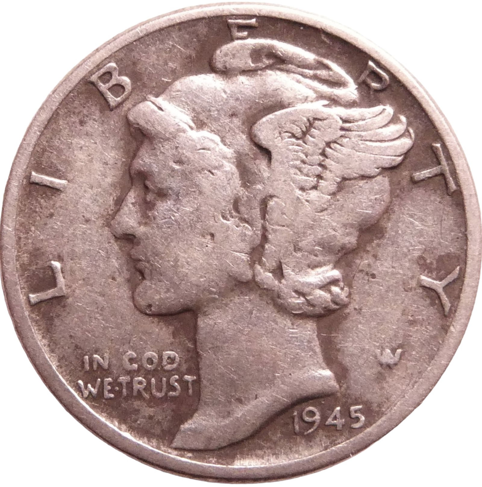1945-w US Silver Liberty Mercury one dime (1 of 2)