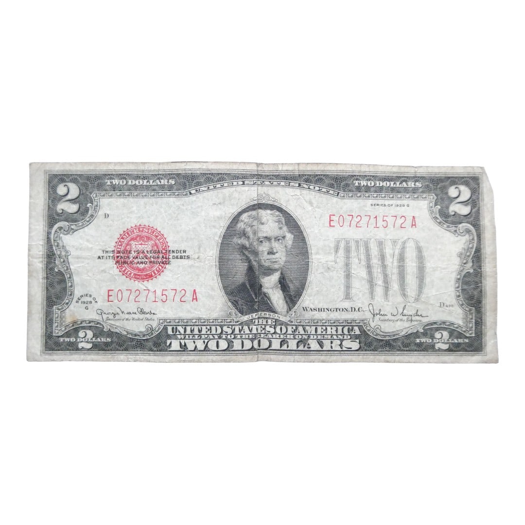 US Two Dollar Bill Red Seal Series 1928-G US Currency (1 of 2)