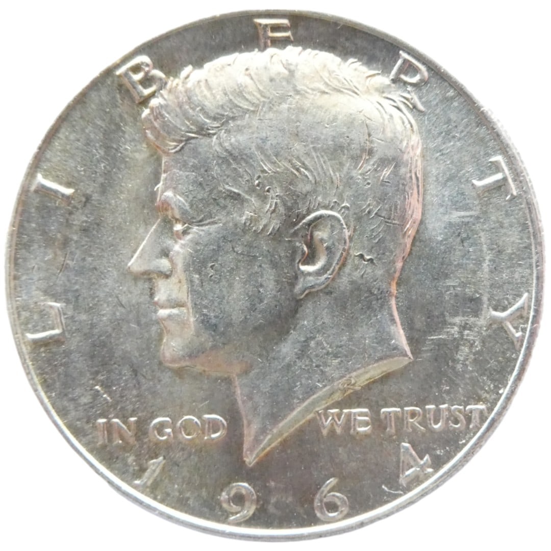 United States ½ Dollar "Kennedy Half Dollar" 1964 silver coin: Issuer United StatesPeriod Federal republic (1776-date)Type Standard circulation coinYear 1964Value ½ Dollar = 50 Cents½ USD = SEK 5.48Currency Dollar (1785-date)Composition Silver (.900