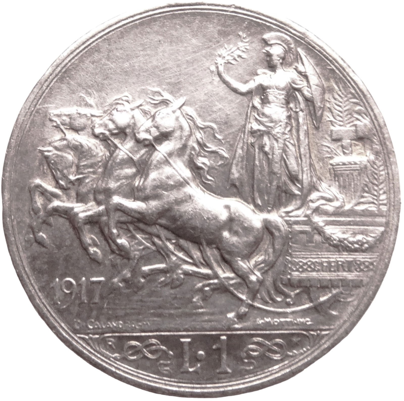 Italien Vittorio Emanuele III di Savoia 1 Lira 1917 Silver coin (1 of 2)