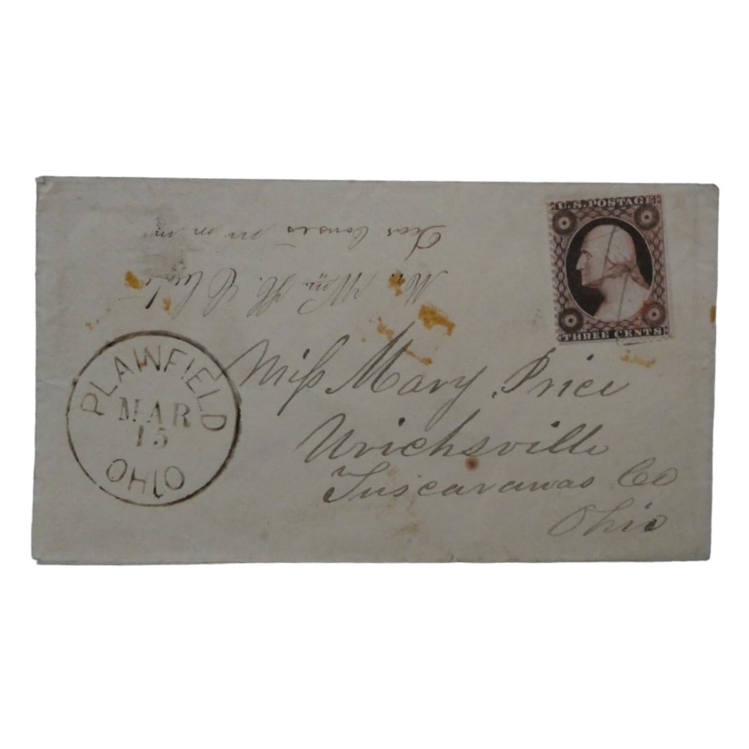 Letter Perfect stamp Plawfield Mar 15 Ohio postage 3c 1857 Type I Scott  #11 (1 of 3)