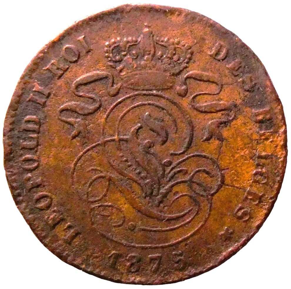 Belgium 2 Centimes - Leopold I 1875 copper coin (1 of 2)