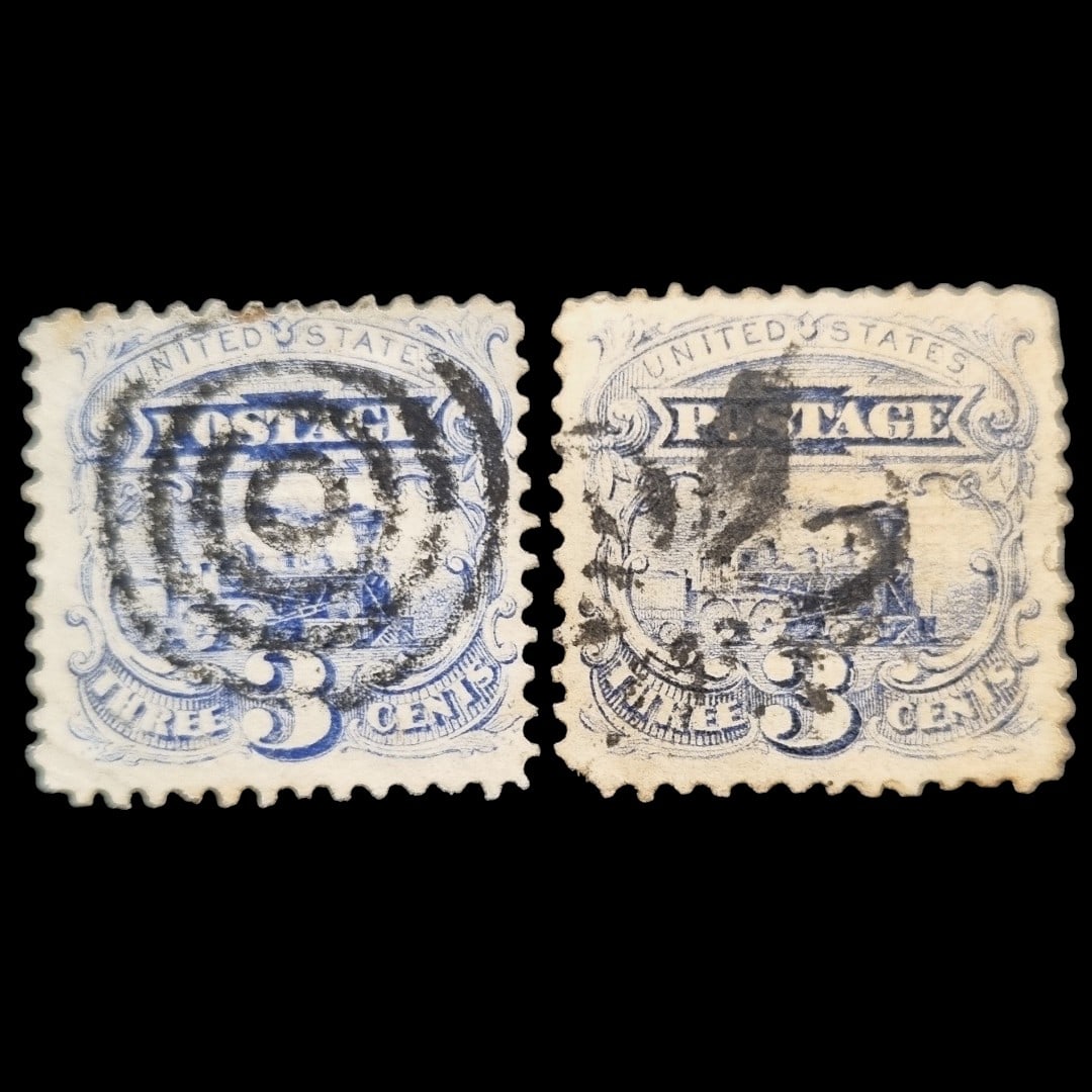 US stamp Scott 114 x 2 Locomotive 2 shades 3 cents (1 of 2)