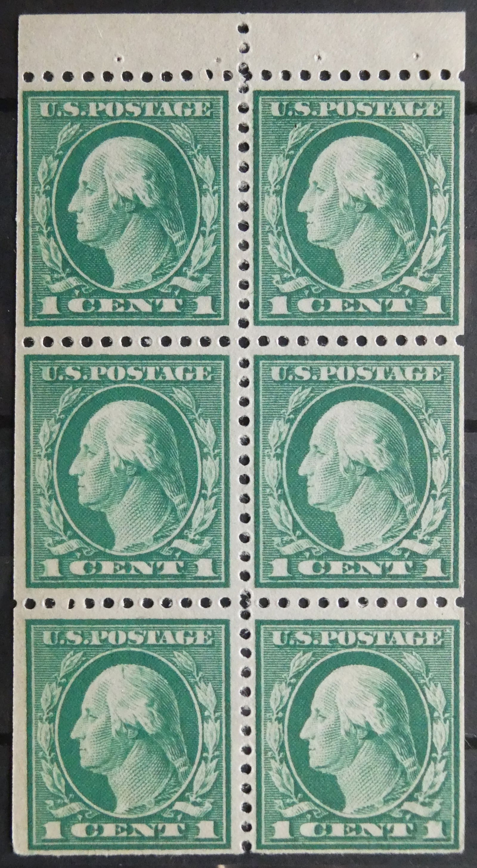 US scott 498e F/VF OG NH Booklet Pane of 6, 1 cent 1917 (1 of 2)