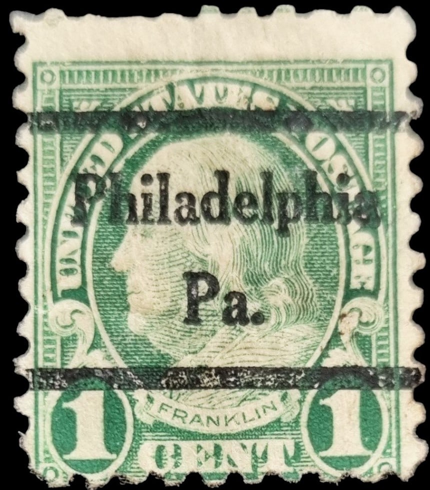 US stamp Scott 581 Pre Cancel Philadelphia PA 1 cent (1 of 2)