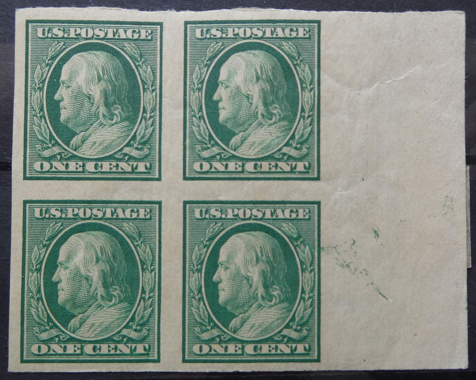 US 1c green Franklin booklet pane of four Scott 343 MNH (1 of 2)