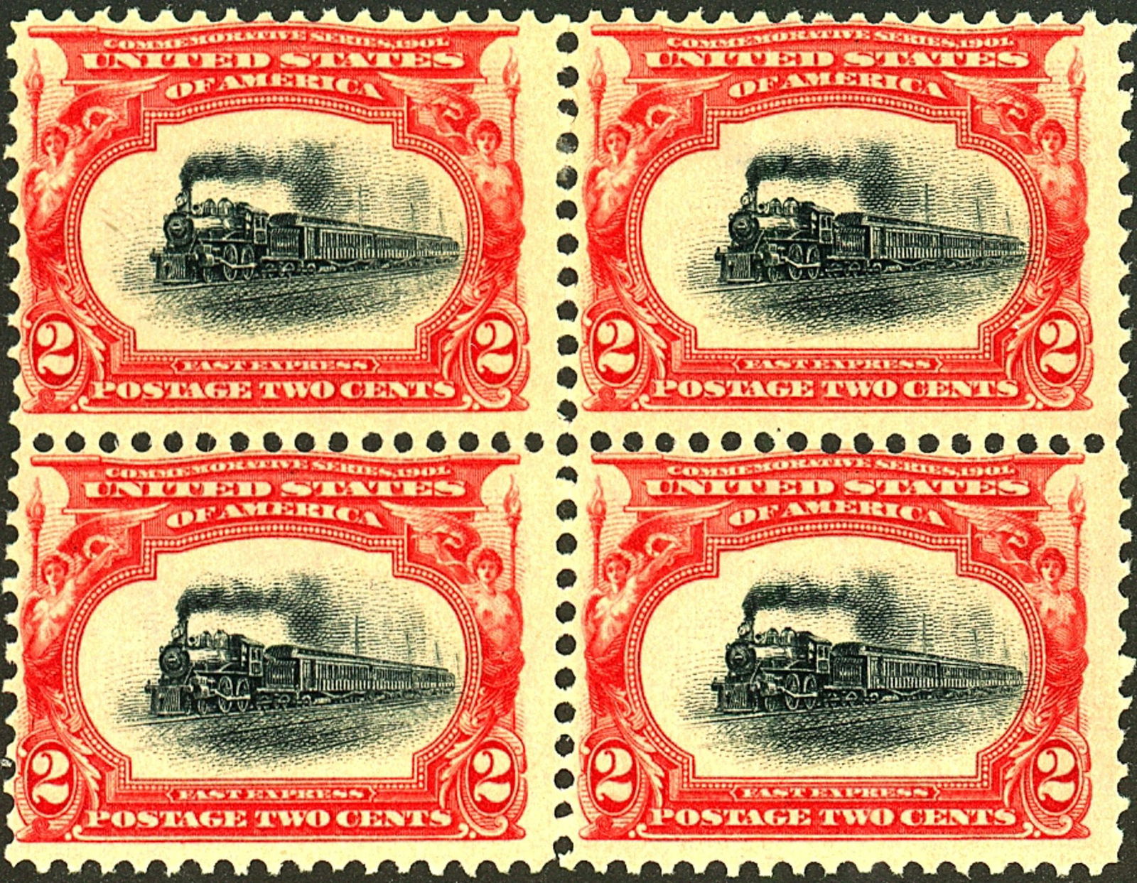 U.S. Scott # 295 2-cent Pan-American Empire State Express Train bottom plate block of four MNH (1 of 1)