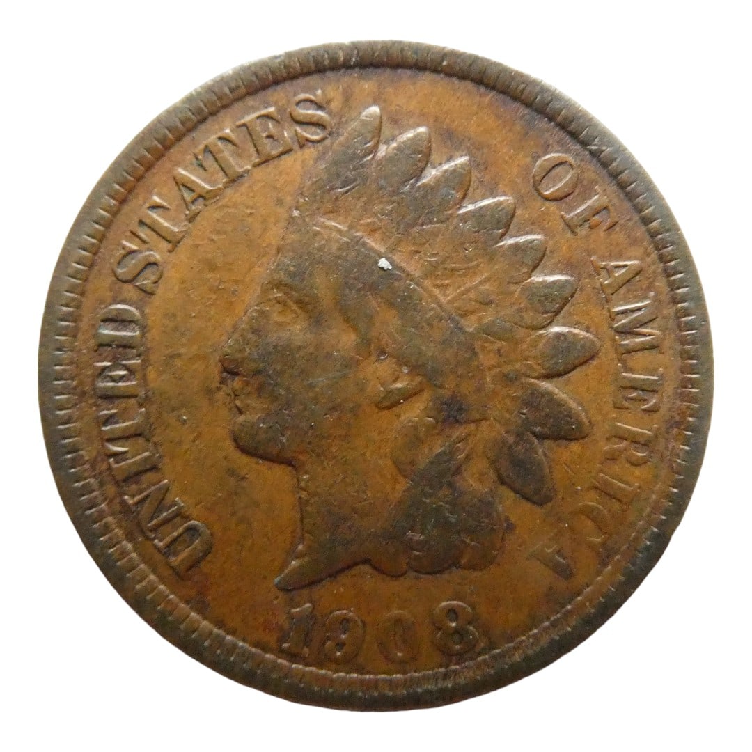 United States 1 Cent "Indian Head Cent" 1908: Issuer United States Period Federal republic (1776-date)Type Standard circulation coinYears 1864-1909Value 1 Cent0.01 USD = SEK 0.11Currency Dollar (1785-date)Composition Bronze (.950 copper, .050 tin