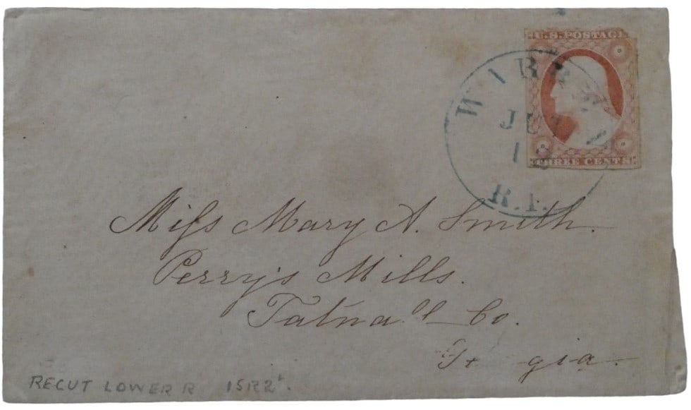 US 3 cents Washington on letter postmarked Warren 18 Jul R.A Scott #10 (1 of 3)