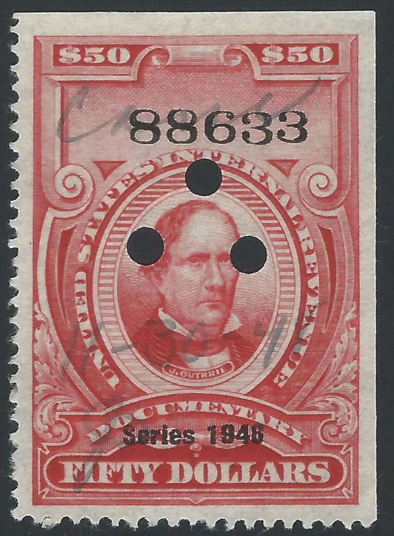 US Documentary, 1940, 50 dollars carmine rare (Scott R306A) Series of 1946 (1 of 2)
