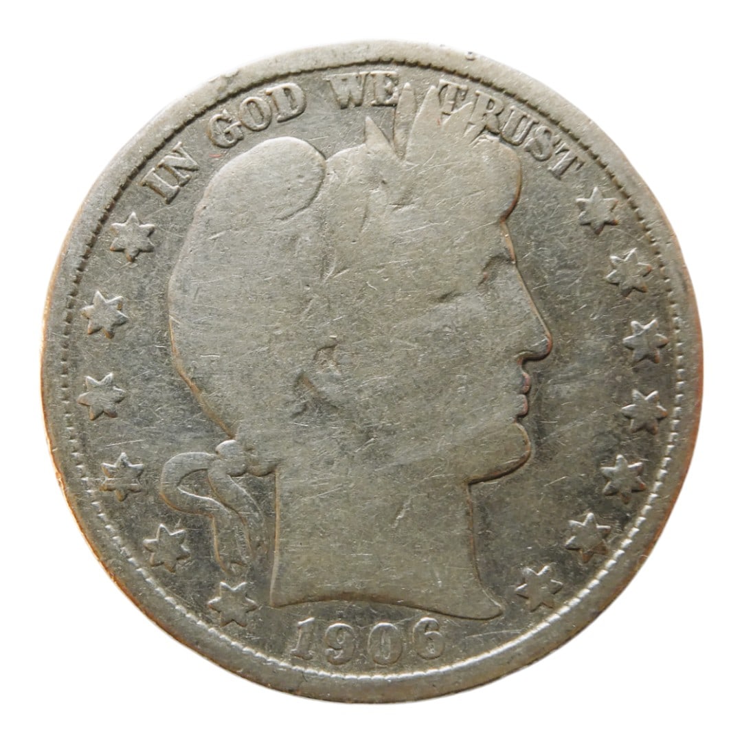 United States 1906-D Half Dollar "Barber Half Dollar" Silver coin: Issuer United States Period Federal republic (1776-date)Type Standard circulation coinYears 1892-1915Value ½ Dollar = 50 Cents½ USD = SEK 5.18Currency Dollar (1785-date)Composition Silve