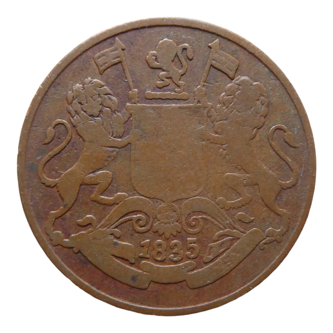 GB 1835 Quarter Anna East India Company Copper coin: Location India - British (British India) Issuing company East India CompanyKing William IV (1830-1837)Queen Victoria (1837-1901)Type Standard circulation coinYears 1835-1849Value AnnaCurrency Rupee (1