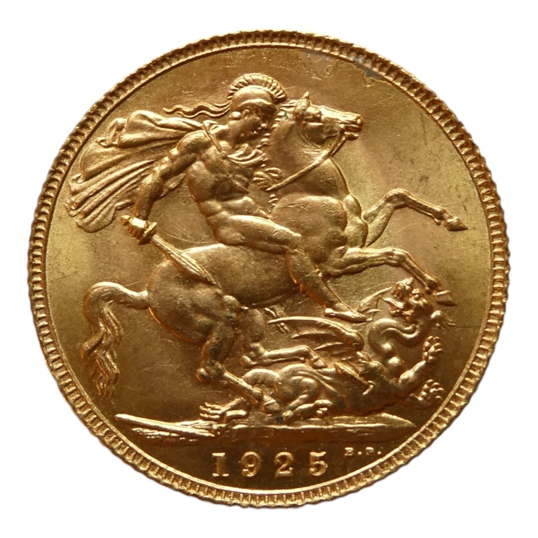 Great Britain Elizabeth II 1925 gold coin: Issuer United Kingdom (United Kingdom, British Overseas Territories and Crown Dependencies) King George V (1910-1936)Type Standard circulation coinYears 1911-1925Value 1 SovereignCurrency Pound sterli