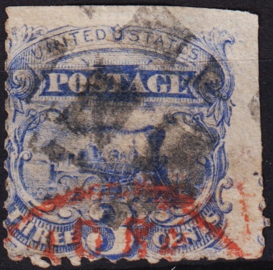 US 1869 3c  Pale ultramarine red cancellation Scott 114 (1 of 2)