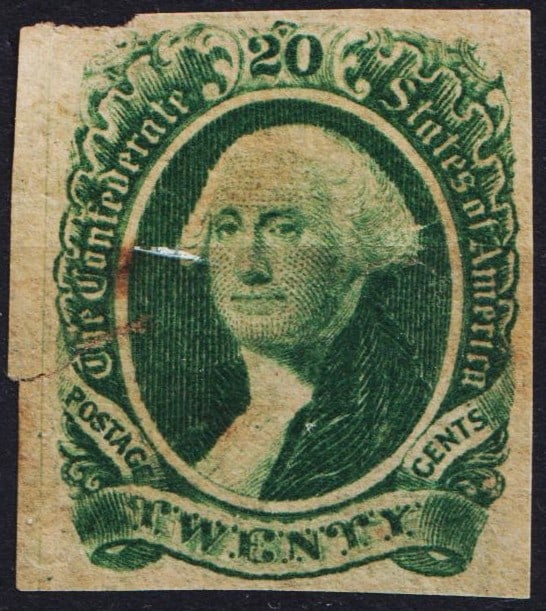 Scott # CSA13 - 1863 20c Confederate States - George Washington - green MNH (1 of 2)