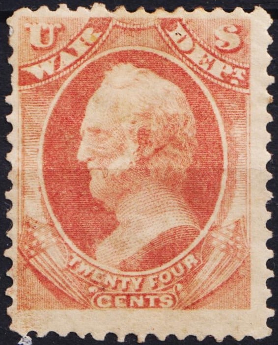 US #O91 24 cent War Department. Page remnants. Mint F H US Stamp: US #O91 24 cent War Department. Page remnants. Mint F H US Stamp