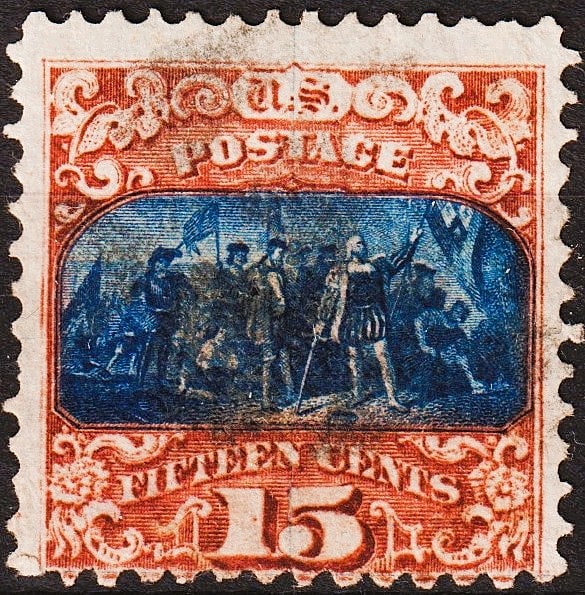 US 1869, 15cent brown & blue, type I (Scott 118), without gum VF (1 of 2)
