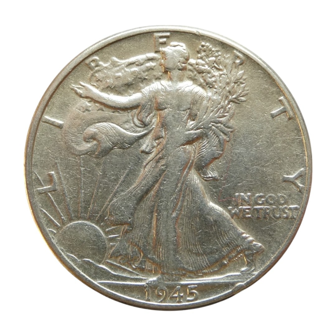 US 1945 Walking Liberty Half Dollar, Philadelphia Mint, Silver Coin (1 of 2)