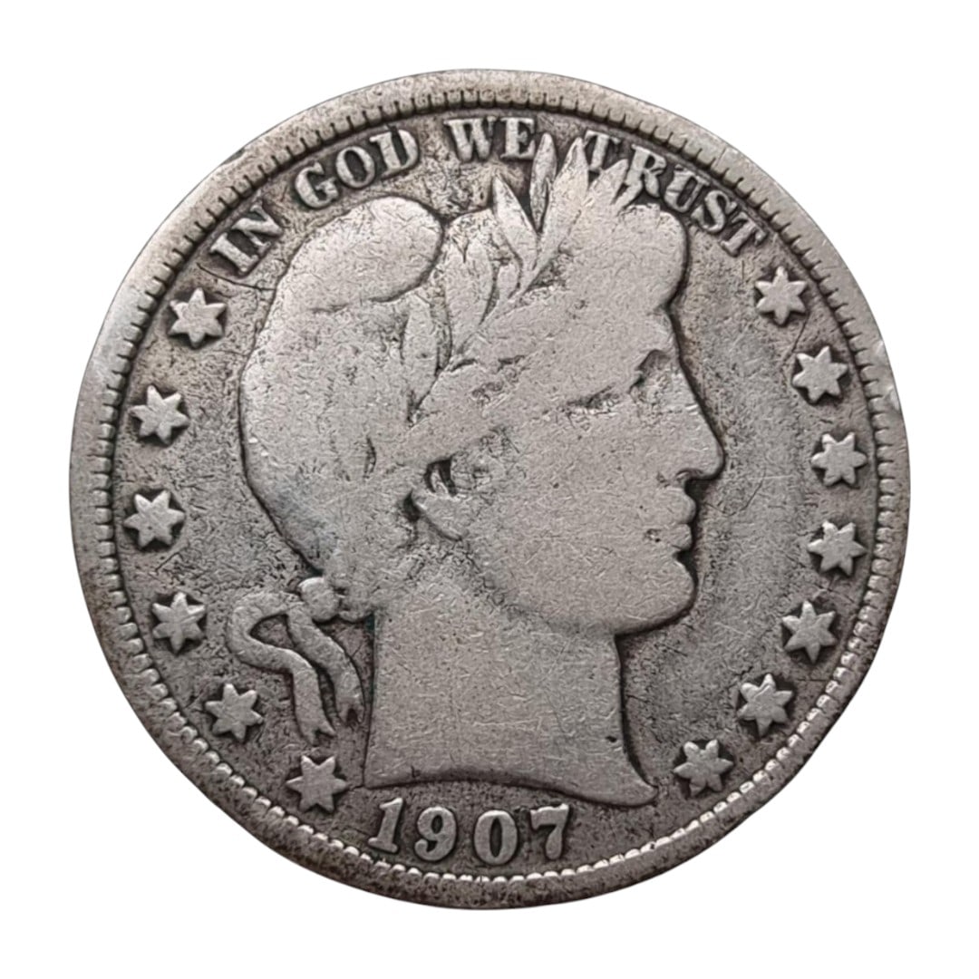 1907 USA Barber Half Dollar, Silver, Philadelphia Mint (1 of 2)