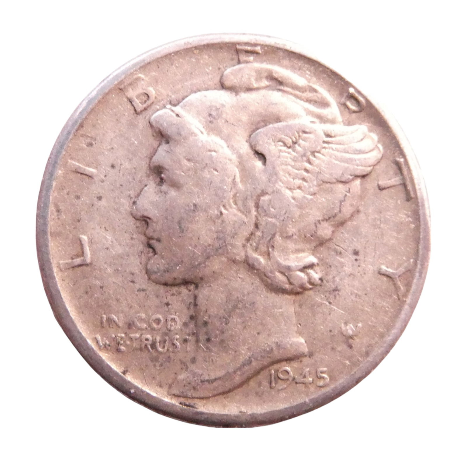 1945 USA Mercury Dime, Silver, "Winged Liberty", Sc #253 (1 of 2)