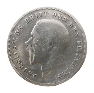 1935 United Kingdom 1 Crown, Silver Jubilee of George V, .500 Silver: This 1935 British Crown was issued to commemorate the 25th anniversary of the reign of King George V, marking a quarter-century on the throne. Commonly known as the "Rocking Horse Crown" due to its st