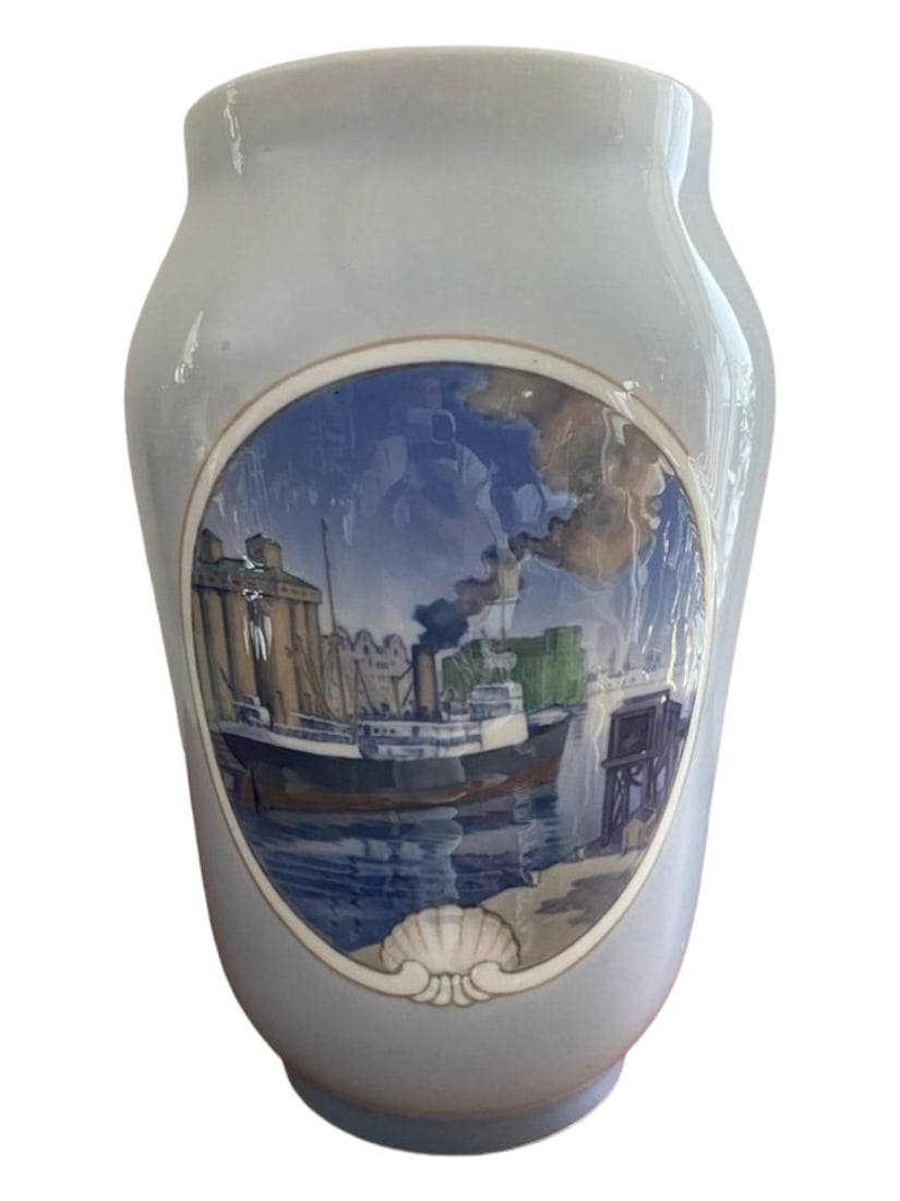 Royal Copenhagen vase no. 4081, 26 cm, harbour motif, Denmark c. 1950 (1 of 3)