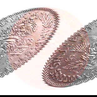 1945 United Kingdom Florin, George VI, Silver Coin, WWII Period: Struck during the final year of World War II, this 1945 Two Shillings coin from the United Kingdom features the left-facing portrait of King George VI, designed by Thomas Humphrey Paget. The reverse s