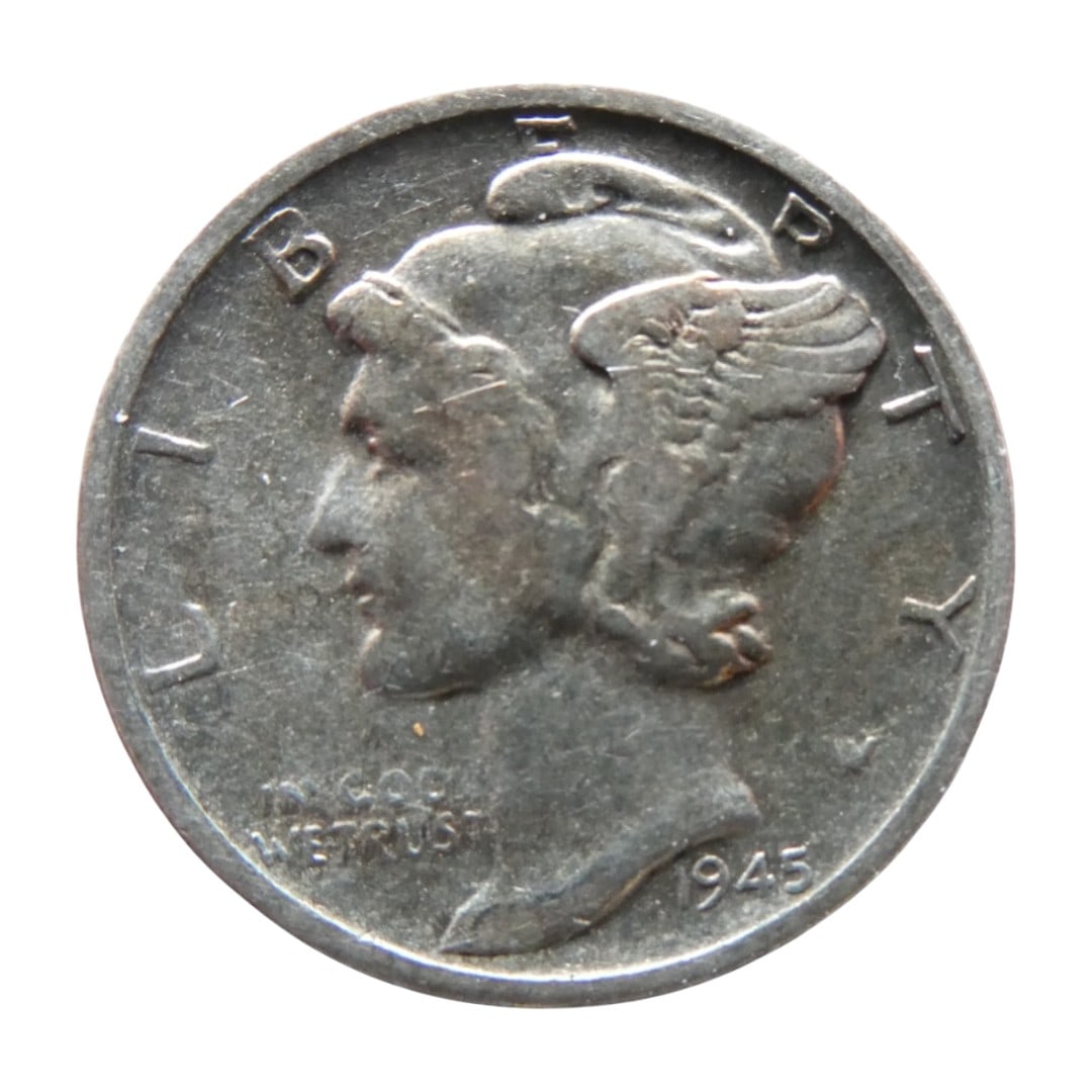 1945-S US Mercury Dime, 90% Silver, Final Year Issue (1 of 2)