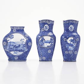 Set of 3 Rörstrand Blue and White Flintware Vases, Early 19th Century (1 of 4)