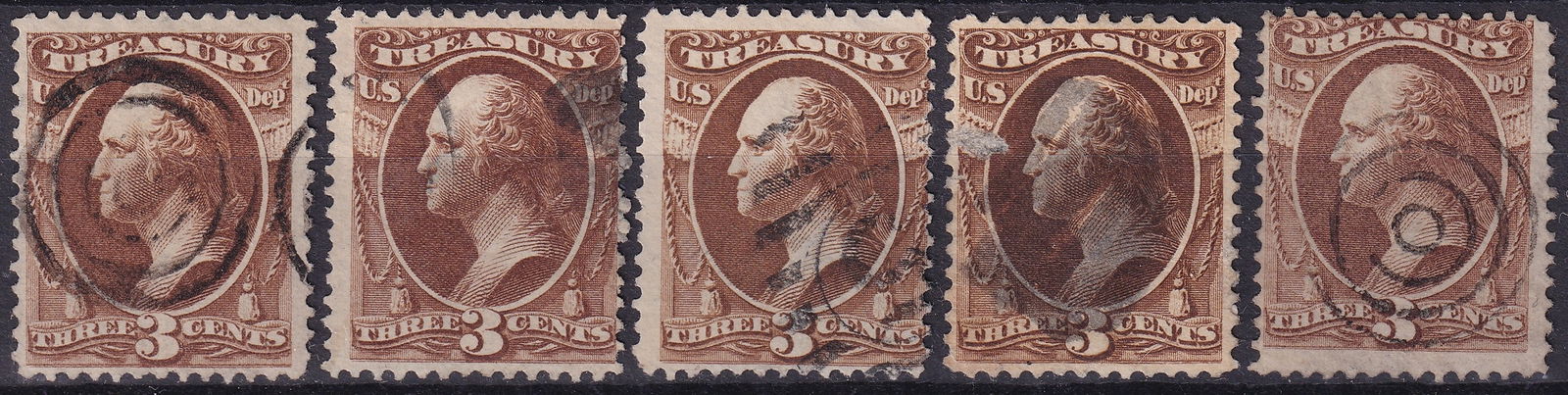 US 1873 Treasury Department Officials, George Washington, 3¢ Lot, Sc O74 (1 of 2)