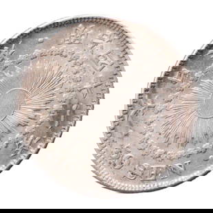 1906 - 1912 Japan Meiji Era 50 Sen Silver Coin, Chrysanthemum Crest: A finely struck silver 50 Sen coin issued under Emperor Meiji, dated to the later Meiji years 39?45 (1906?1912). Minted in 0.800 fine silver, this round milled coin weighs 10.13 grams and measures 27.