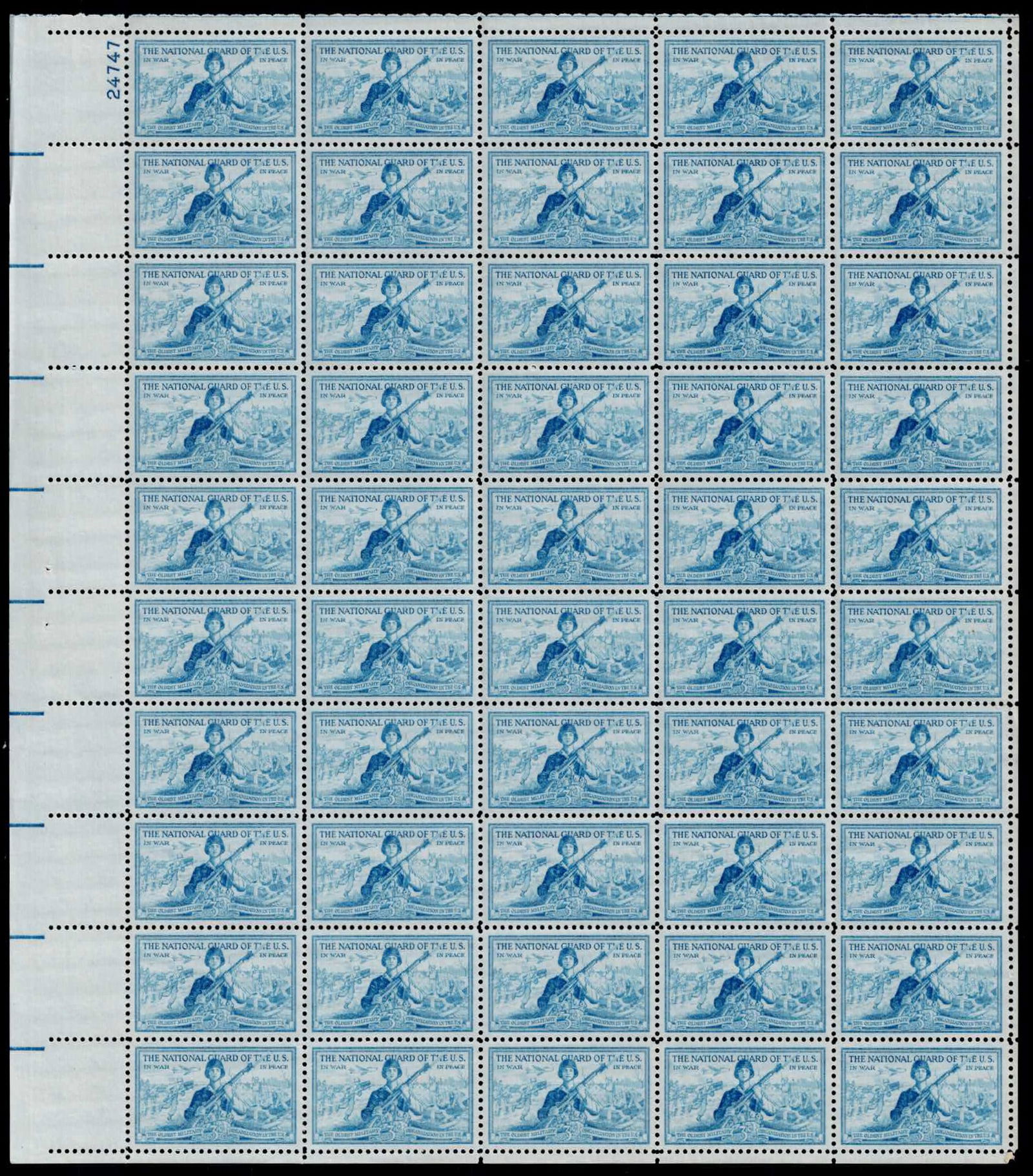 1953 U.S. 3 cent National Guard Full Sheet, Scott #1017, MNH (1 of 2)