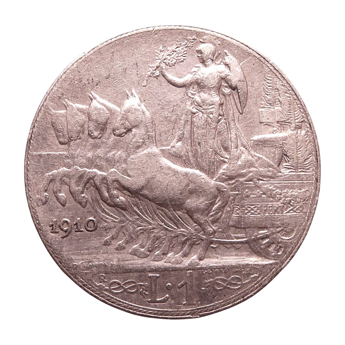 1910 Italy 1 Lira Silver Coin, Vittorio Emanuele III, KM# 32 (1 of 2)