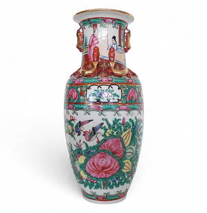 Chinese Porcelain Vase, Famille Rose, Qianlong Mark, 20th Century: This hand-painted Chinese porcelain vase is a fine example of 20th-century decorative ware inspired by the Qing dynasty?s Famille Rose tradition. Measuring 26 cm in height and weighing 644 grams, the
