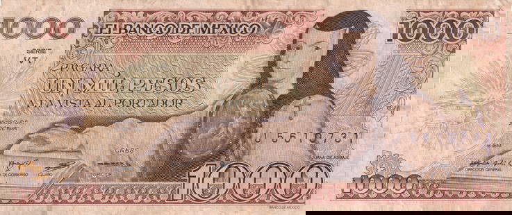 Mexico 1000 Pesos 1984, Sor Juana & Chapultepec Castle, J5610731: This 1000 pesos banknote, issued by El Banco de M?xico on October 30, 1984, features one of Mexico?s most iconic intellectual and literary figures, Sor Juana In?s de la Cruz. A revered 17th-century nu