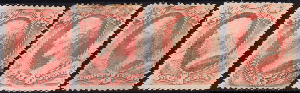 1873?1884 U.S. War Department Officials Set, 1c?15c, Scott O114?O119: This attractive group of four used Official stamps from the United States War Department issue includes the 1 cent, 3 cent, 6 cent, and 15 cent denominations, all printed on soft porous paper and issu
