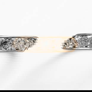 Early 20th c. European Diamond Ring, 18K Gold, Rose-Cut Diamonds: This elegant European ring from the early 20th century is crafted in 18 karat yellow gold and set with five rose-cut diamonds in a gently curved rectangular setting. The diamonds, set in a white metal