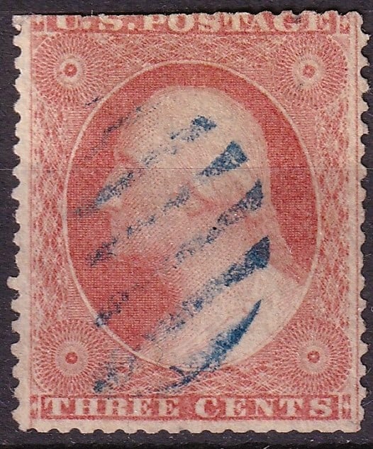 1857 3? Washington, Type II, Plate 3, red, Scott US 25A (1 of 2)