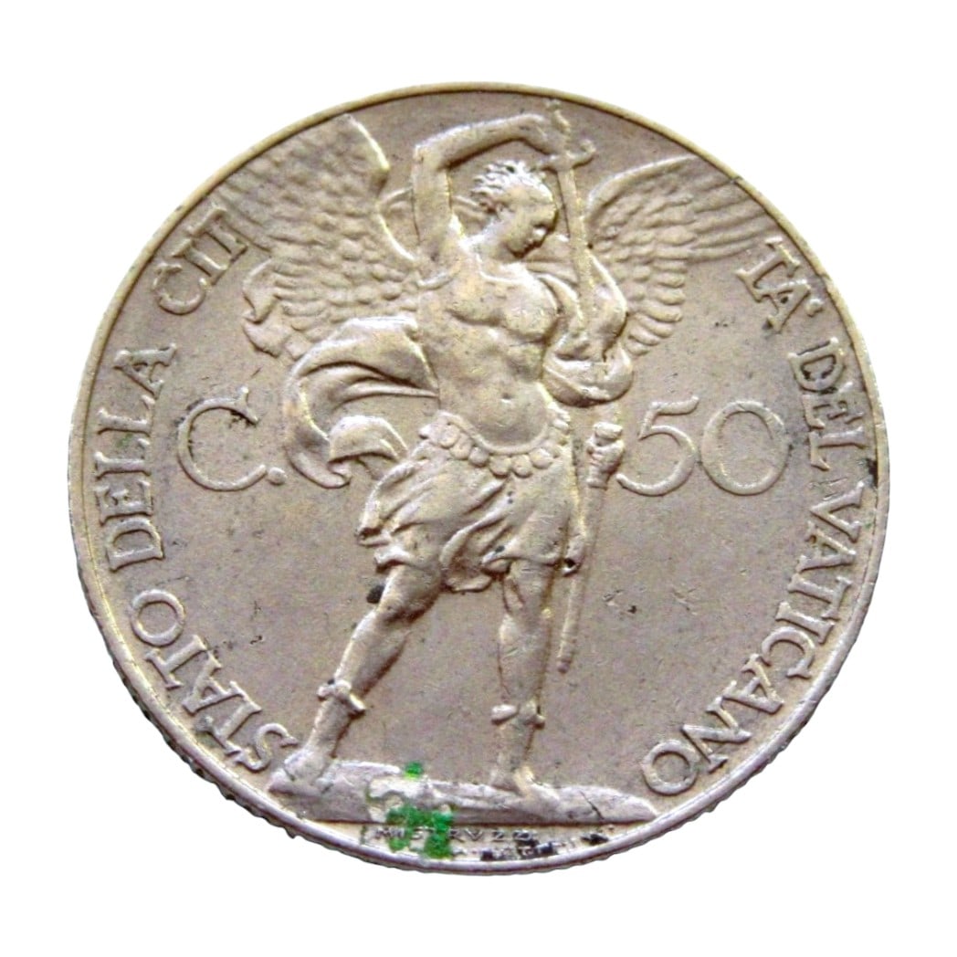 1930 Vatican City 50 Centesimi, Pius XI, St. Michael, Low Mintage (1 of 2)