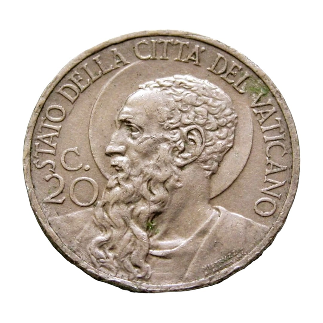 1932 Vatican City 20 Centesimi, Pius XI, St. Paul, Low Mintage (1 of 2)