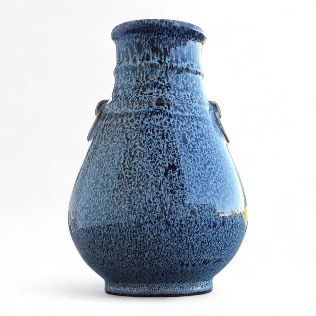 Japanese Pottery Vase hu forms whit Blue Reactive kiln-born Glaze, Signed (1 of 9)
