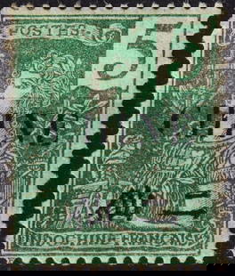 1904 French PO General Issue, Type Grasset 2c OVP ?CHINE? black, Scott CH 48 MH: Issued in 1904 as part of the general issues for French Post Offices in China, this 2 centimes green stamp features the Type Grasset design with a black ?CHINE? overprint. Designed by Eug?ne Grasset a
