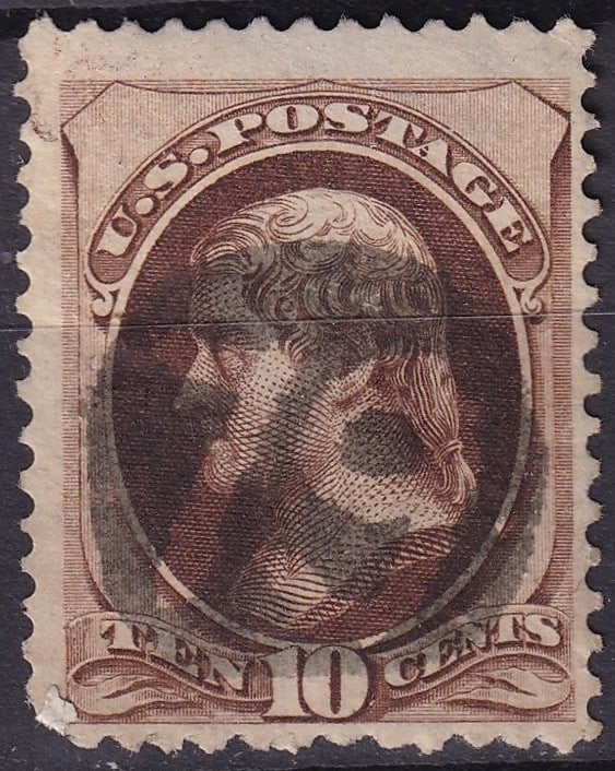 1880 10 cent Deep Brown Reprint, US Scott 197, "79" Fancy Cancel (1 of 2)