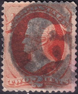 1879 USA 2c Andrew Jackson ABNCo, Red, Negative “6” Cancel Scott US 183: This 2 cent red stamp depicting President Andrew Jackson was issued on August 19, 1878, as part of the definitive series printed by the American Bank Note Company, following their absorption of Contin