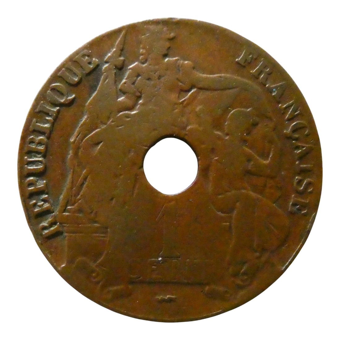 French Indochina 1 Cent Bronze Coin 1923, Poissy Mint, Colonial Era: This 1923 bronze 1 cent coin from French Indochina was struck under French colonial administration and represents both the economic and cultural interplay between France and Southeast Asia during the