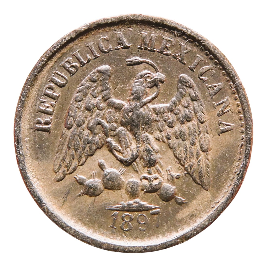 Rare Mexico 1897 Silver 5 Centavos, Culiacan Mint, 2nd Republic (1 of 2)