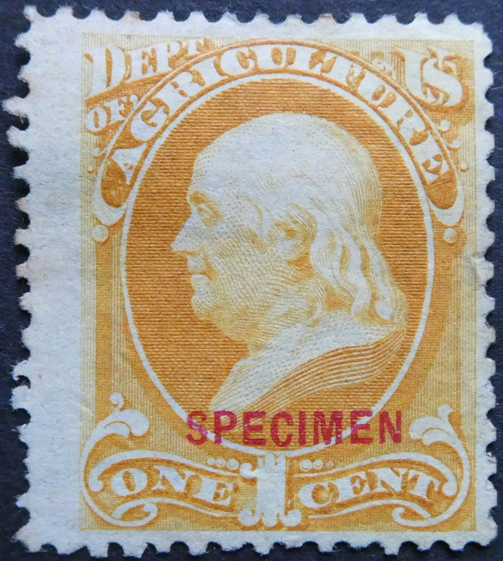 USA 1c 1879, Agriculture Dept. SPECIMEN, Franklin, Scott O1s (1 of 3)