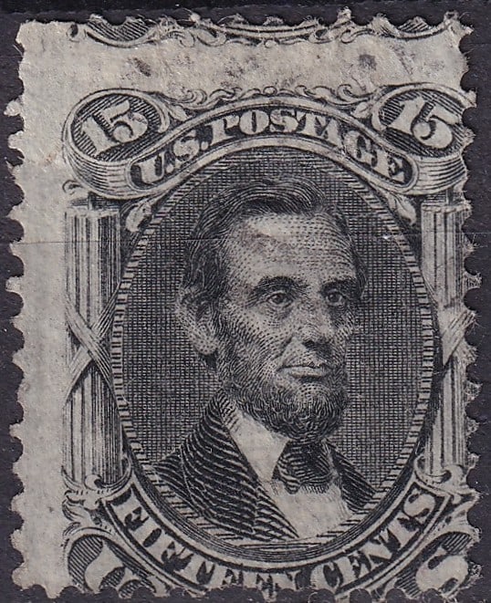 1868 U.S. Grilled Issue, Abraham Lincoln black 15 cent, Scott 98 (1 of 2)