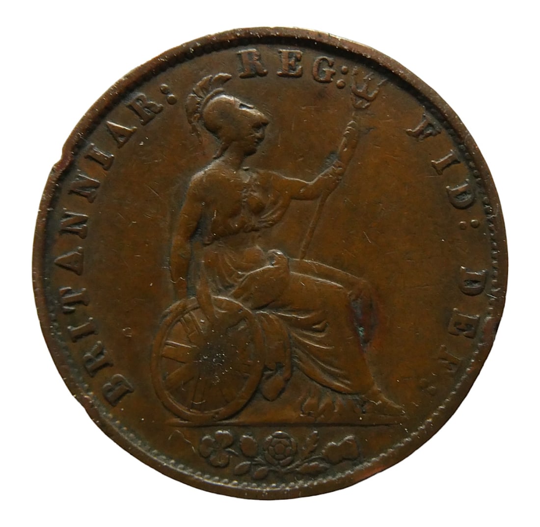 1855 Great Britain 1 Penny, Queen Victoria, Copper Coin: This 1 Penny coin from the United Kingdom, dated 1855, features the profile of Queen Victoria facing left, as part of the long-running copper penny issue minted during the mid-Victorian era. Produced