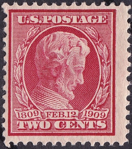 USA 1909 2¢ Lincoln Birth Centenary Bluish Paper Stamp Scott #369 – MNH, Carmine (1 of 2)
